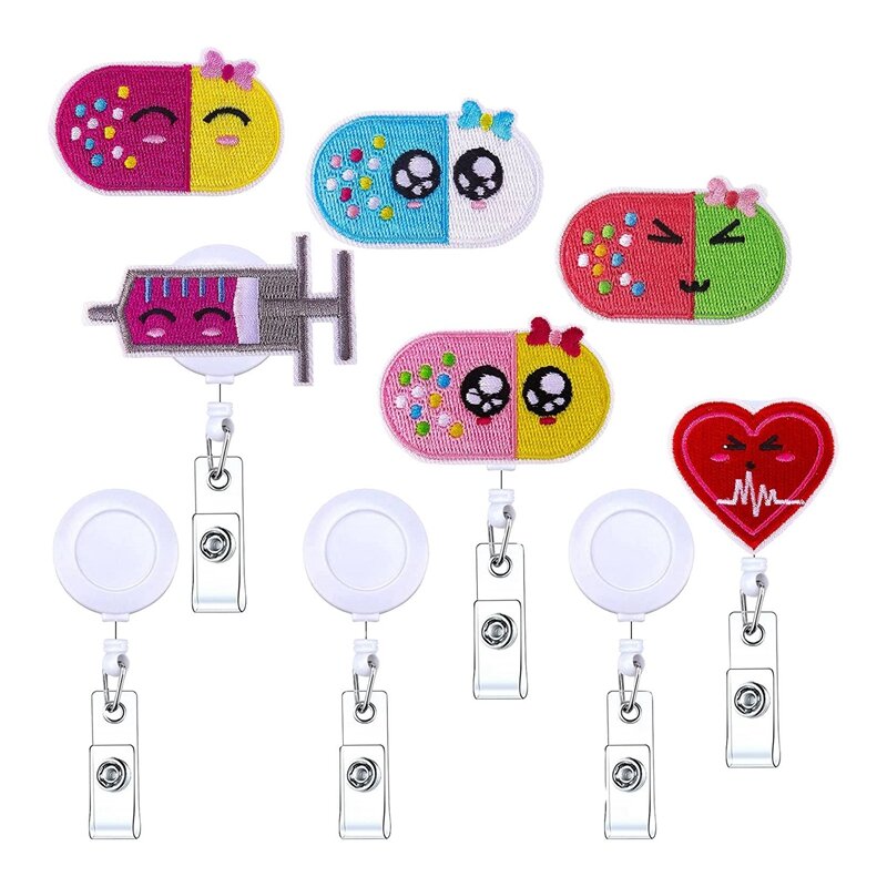 9Pcs Nurse Badge Reels Cute Badge Reels Retractable Badge Holders Nursing Badge Reel Embroidery For Nurses