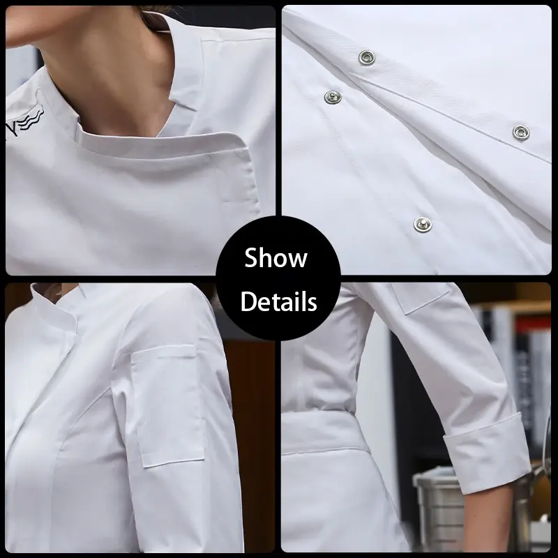 Catering Uniform Female Long Cooking Kitchen Clothes Breathable Restaurant Jacket Chef Working Bakery Hotel Sleeve Coat