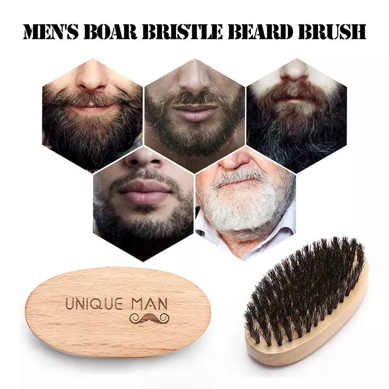 New Beard Brush for Men Natural Wooden Soft Boar Bristle Brush Hairdresser Shave Brush Men's Home Travel Mustache Care Tools