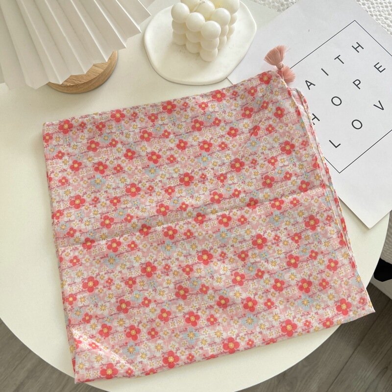 2024 French Floral Ins Scarf Vintage Cotton Square Scarf Versatile Sun Protection Small Fresh Scarf Hair Band Scarf for Women