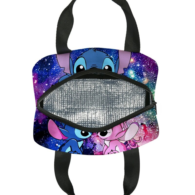 Disney Stitch Lunch Bag para crianças, pano Oxford, impermeável, isolado, ao ar livre, piquenique, caixa, desenhos animados, meninas, bolsa