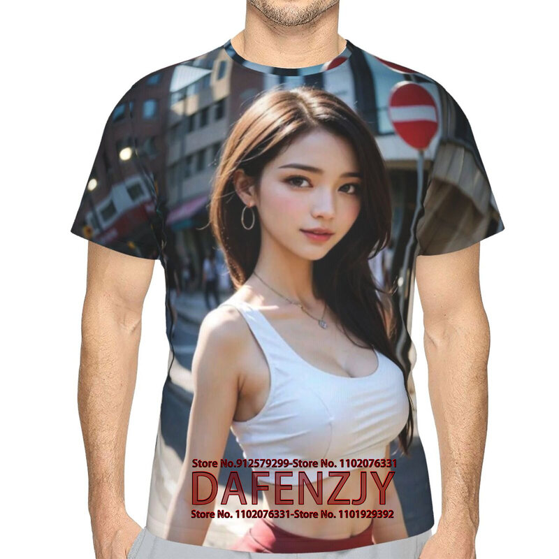 T-shirt manches courtes homme, streetwear décontracté et sexy, estival et à la mode, avec impression 3D de beauté asiatique