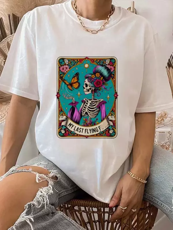T-shirt alla moda ad acquerello con motivo stampato Top o-collo T-shirt stampata con marchio di tarocchi alla moda stampa Casual alla moda estate T-sh