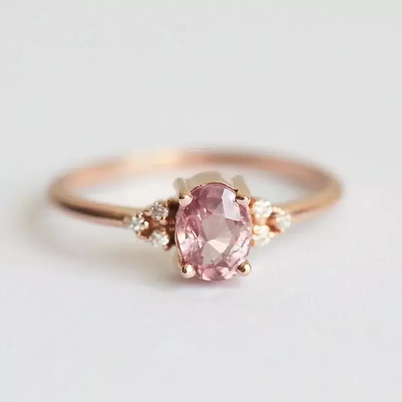 Anéis de ouro rosa 14k e prata para mulheres, joias finas rubi e rosa, anéis de casamento luxuosos, presente de Natal
