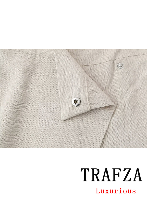TRAFZA Vintage Casual Chic Women Pants Solid Asymmetrial Button Straight Loose Pants Fashion 2024 Spring Summer Holiday Trousers
