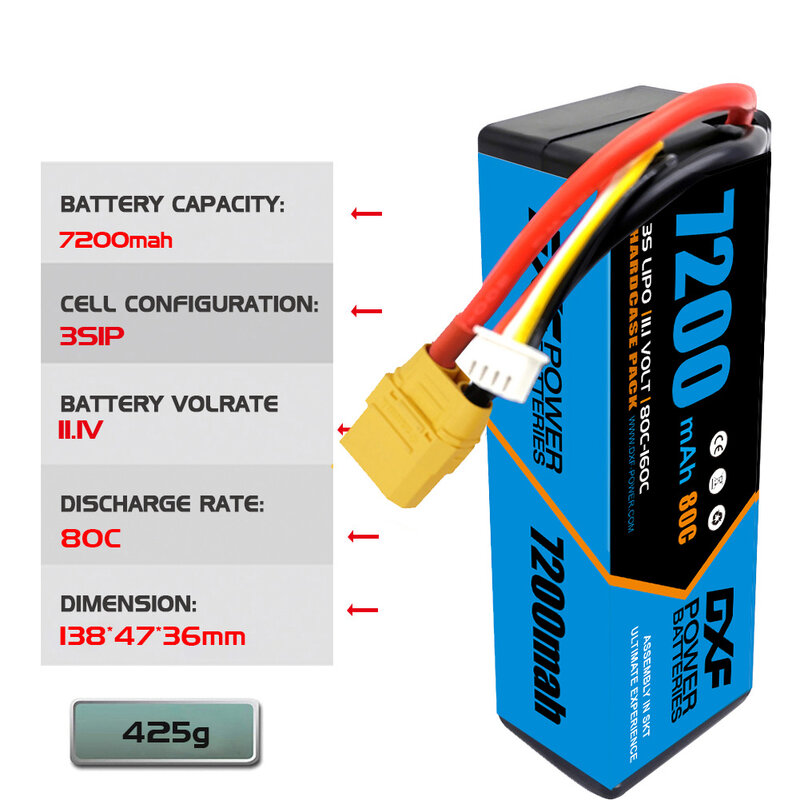 DXF-Batterie Lipo 3S pour Voiture RC, 11.1V, 11.4V, 5200mAh, 6200mAh, 7200mAh, 8000mAh, 9200mAh, 6750mAh, 80C, 100C, 130C, avec EC5 Count90 T, 2 Pièces