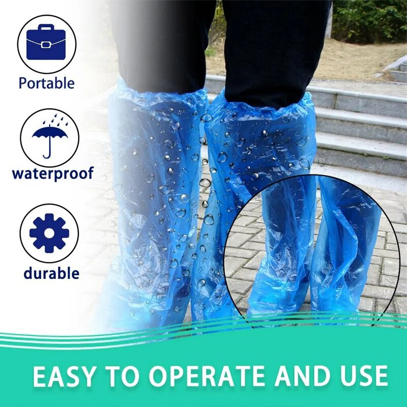 Cubiertas desechables para zapatos y botas de lluvia, cubiertas de plástico largas, transparentes, impermeables, antideslizantes