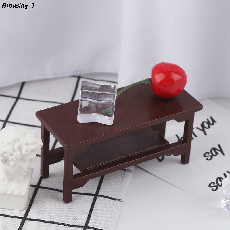 Miniatur meja kopi 1/12, mainan furnitur ujung simulasi kayu meja kopi meja boneka untuk aksesori dekorasi rumah boneka
