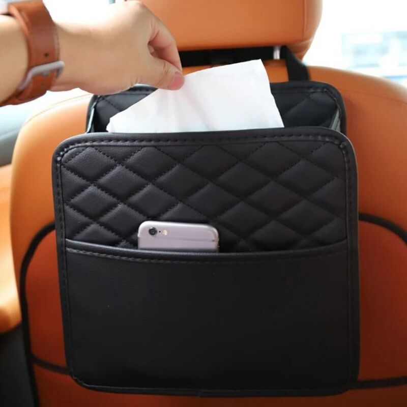 Car Backseat Storage Bag Large Capacity Pocket Automobile Hanger Organizer Collector Adjustable Vehicle Leather Storage Bag