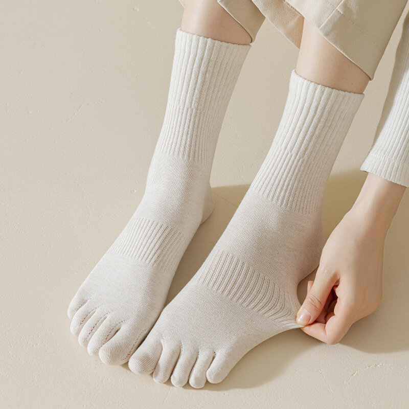 Calcetines deportivos con cinco dedos para mujer, medias de algodón, estilo Harajuku, kawaii, color sólido, primavera y otoño