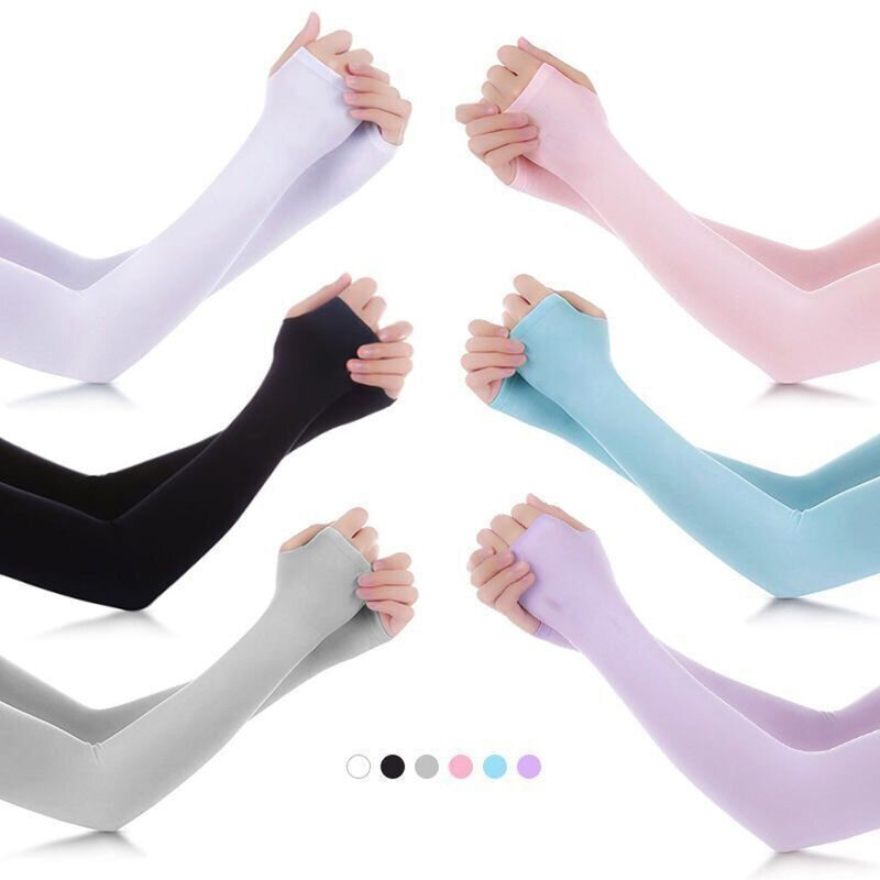 Women Sleeve Sun Protection Outdoor Sport Cycling Running Ice Silk Cover Cuff Summer Sleeves  Elasticity Solid Color