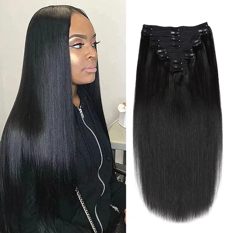 Clip in Hair Extensions Straight Real Human Hair Extensions Clip Ins Invisible Natural Straight Seamless Clip on Hair Extensions