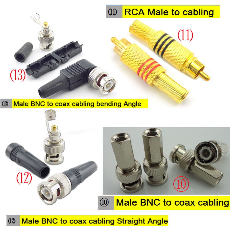 BNC macho para RCA macho adaptador plug, cabo coaxial, Video Audio Wire Converter, conector para câmera de CCTV, 1pc