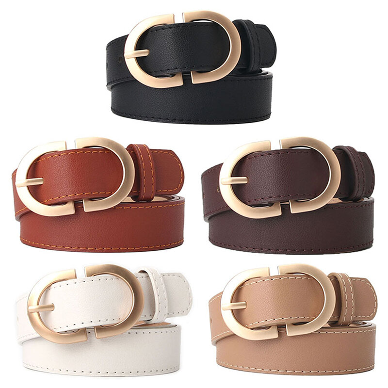New Fashion Personality Metal Buckle Leather Belts for Women Simple Thin Belt Denim Jeans Dress Skirt Retro Decoration Waistband