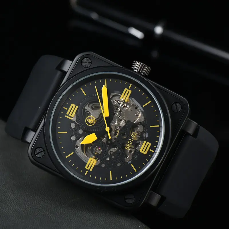 Часы наручные мужские механические, брендовые автоматические, с большим циферблатом ААА, с резиновым ремешком, 46 мм, цвет коричневый/черный