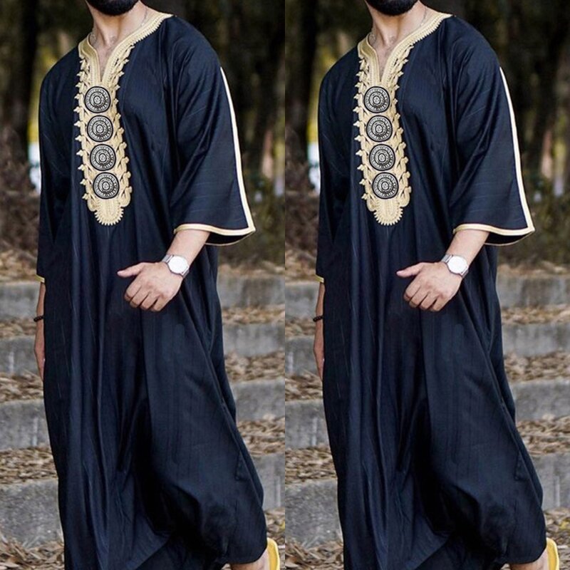 Vestido musulmán de Ramadán para hombre, de Dubái caftán Abayas informal, traje islámico informal con estampado, regalos de manga larga