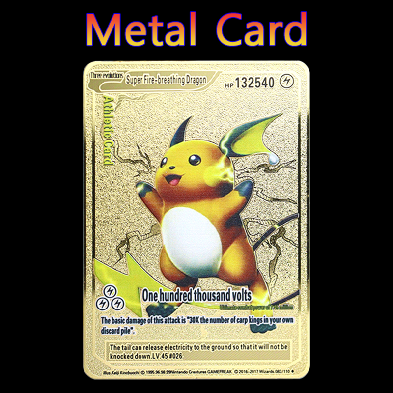 Cartão de Coleção Pokémon Rare Metal, Vmax Mega GX, Ouro, Preto, Inglês, Francês, Pikachu, Charizard, Mewtwo, Bulbasaur, Cartão de Ferro