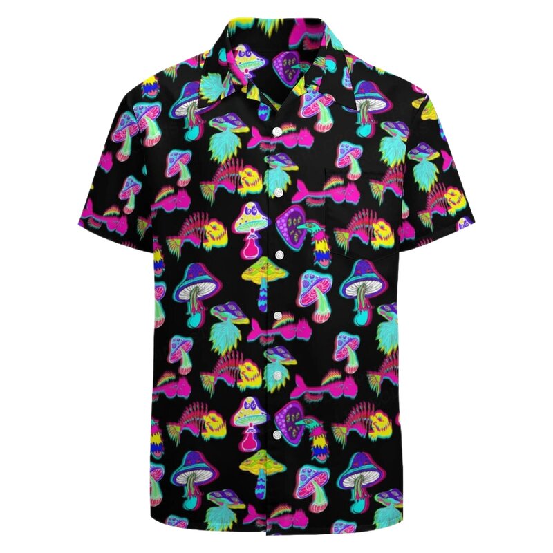 Men's Duck Hawaiian Shirts Mushroom 3d Printed Fashion Short Sleeve Oversized Blouse Vocation Beach Harajuku Social Clothing