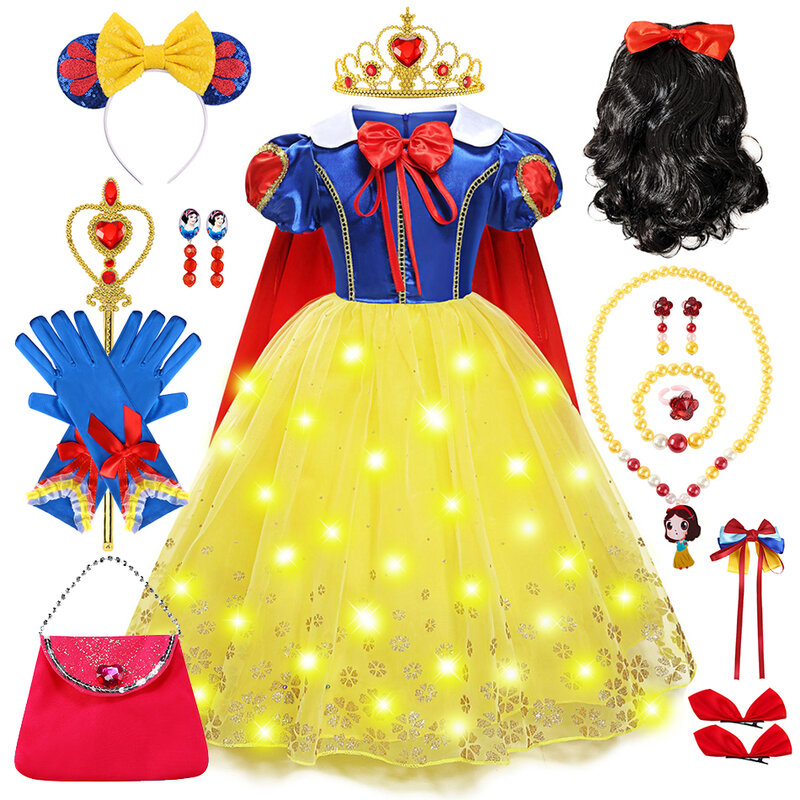 Kids Snow White Fancy Dress Girls Cosplay Princess Costume With Cloak Children Birthday Carnival Christmas Party Holiday Clothes