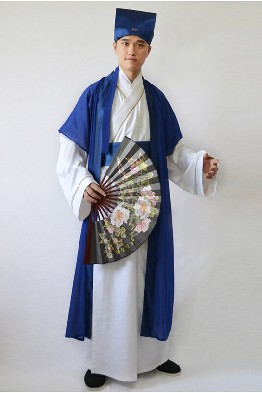 2024 Ancient  scholar costume Hanfu national Tang costume men's Chinese silk robe hanfu Dance scholar Performance dress