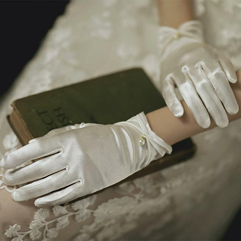 1 Pasang Sarung Tangan Pengantin Yang Indah Nyaman Sarung Tangan Pernikahan Shirring Manset Pernikahan Pengantin untuk Menjadi Jari Sarung Tangan Dekoratif