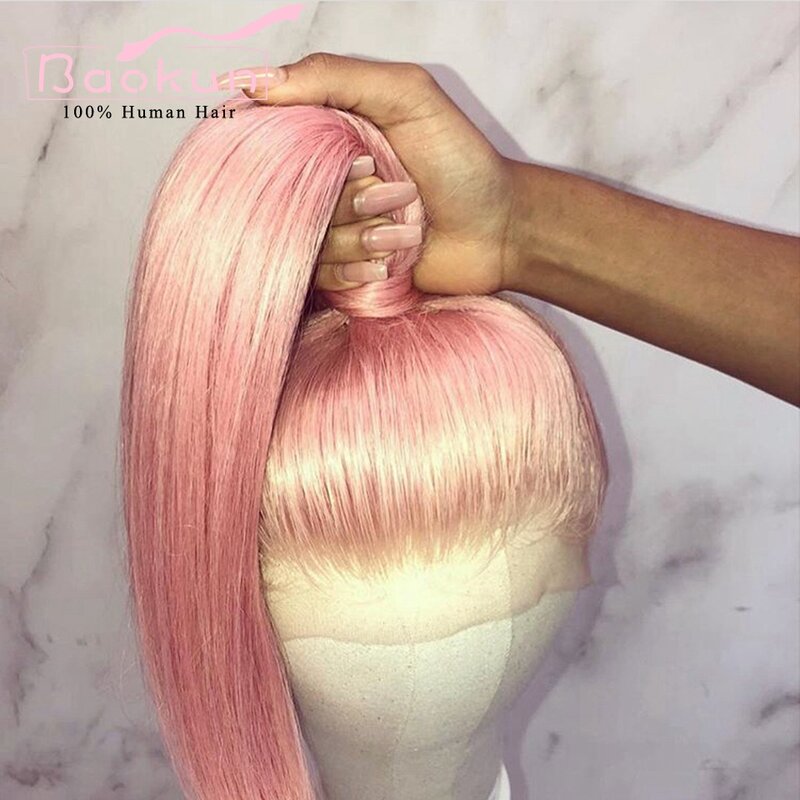 Pre Plucked Blue Pink Straight Human Hair Wigs Transparent 13x6 Hd Lace Frontal Wig Glueless 13x4 360 Lace Front Wig Human Hair