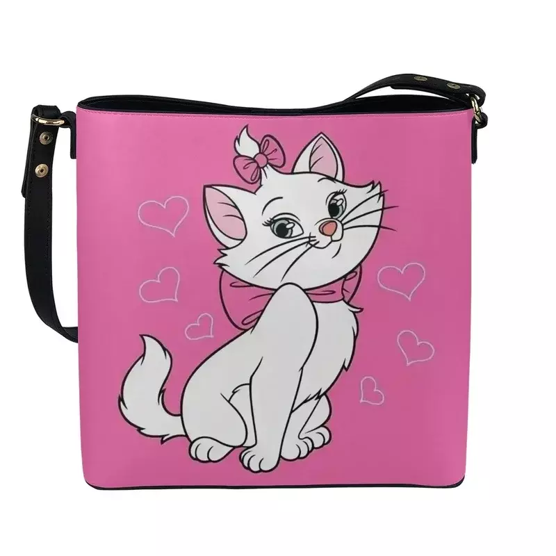 Yikeluo-고양이 패턴 프린트 브랜드 디자이너 럭셔리 PU 가죽 가방 여성용, 크로스 바디 숄더 백 버킷 백 2023 인기