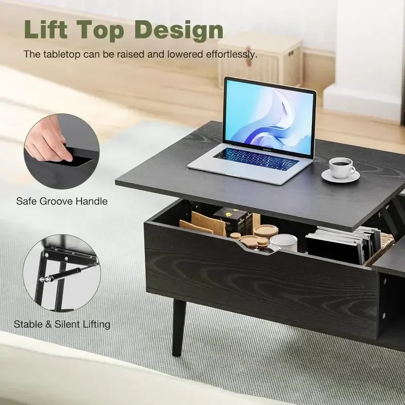 Neue moderne Lift platte Couch tisch Holz möbel mit Ablage fach und verstecktem Fach für Wohnzimmer Büro | usa | neu