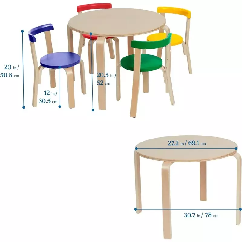 Conjunto de mesa redonda Bentwood com encosto curvo, móveis infantis, mesa para crianças, cadeiras e bancos, estudo infantil