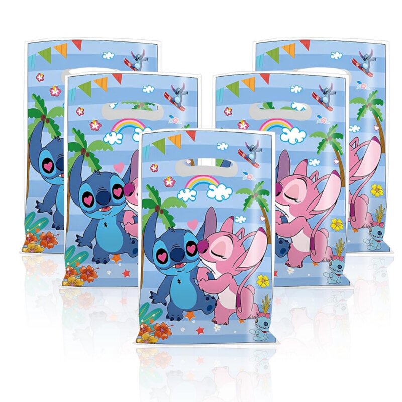 Disney Lilo & Stitch Party faworyzuje torby plastikowe niebieski ścieg różowy anioł prezent torba na prezent dla dzieci chłopiec dziewczynka dekoracje na imprezę urodzinową