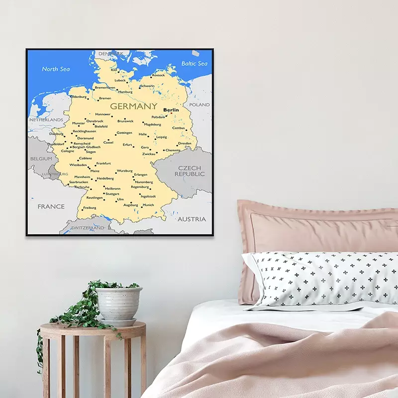 Холщовая картина с картой Германии, настенный постер без рамки для гостиной, домашний декор, школьные классные принадлежности, 60 х60 см