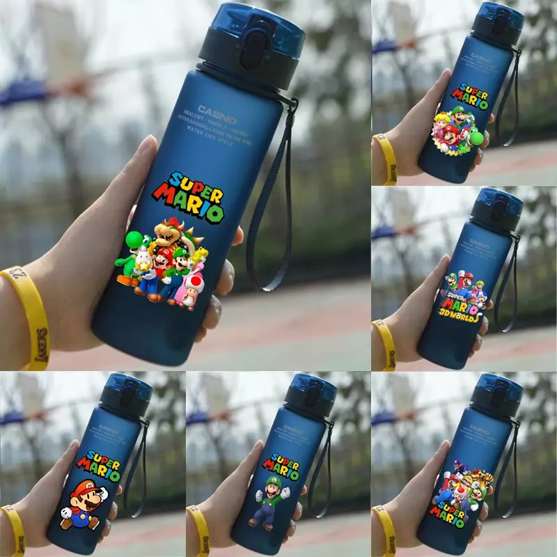 Super Mario Bros gelas air 560ML, cangkir air kapasitas besar, botol air plastik portabel, angka kartun, cangkir air ML