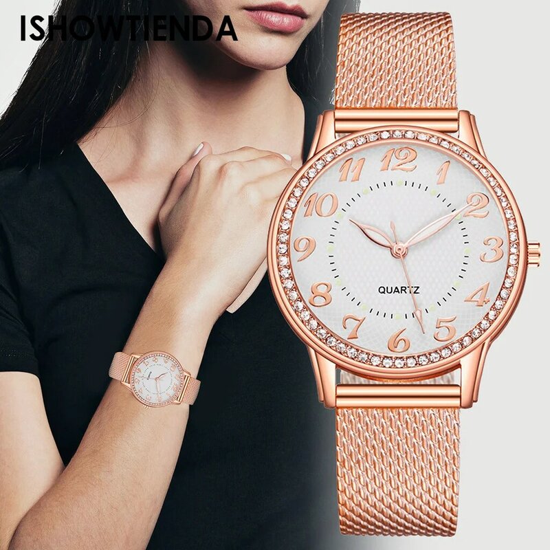 2024 여성용 야광 시계, 럭셔리 탑 브랜드 쿼츠 시계, 비즈니스 심플 메쉬 손목시계, Reloj Hombre Montre Homm