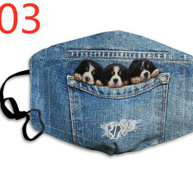 European and American New Denim Cat and Dog Face Masks Personality Fashion Dustproof and Windproof Cotton Masks Unisex
