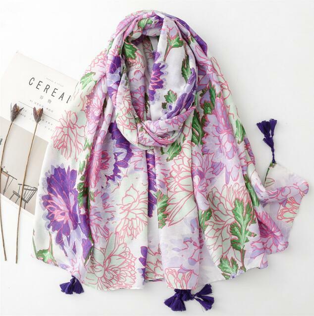 Travel Printed Tassels Shawl Womens Embroidery Beach towel Sunscreen summer Thin scarf