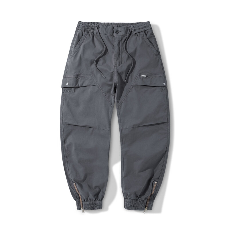 Spring And Summer New Men's Multi-Pocket Work Pants Versatile Loose Skinny Drawstring Casual Pants Solid Color Pants