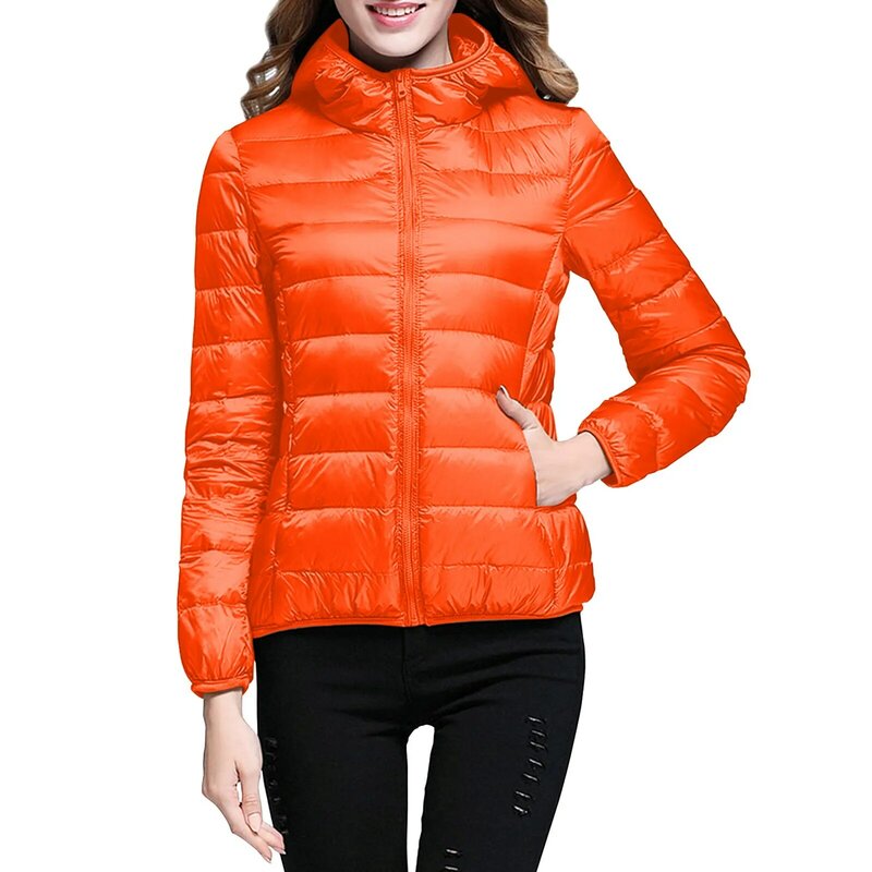 여성용 초경량 플러스 사이즈 얇은 다운 재킷, 짧은 후드, 따뜻한 화이트 덕 다운 코트, 외투, 방풍 다운 코트, 차케타
