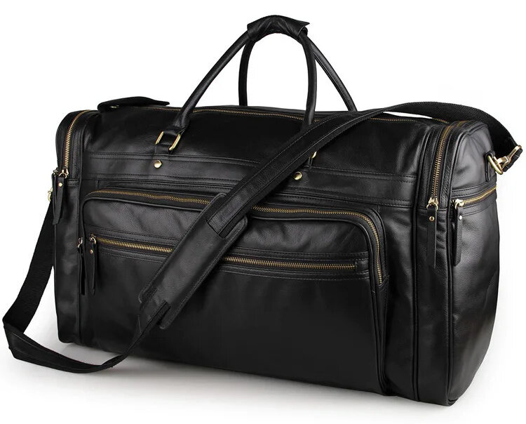 Дорожная сумка из натуральной кожи для мужчин, вместительный спортивный чемодан для ручной клади, цвет черный, 60 см