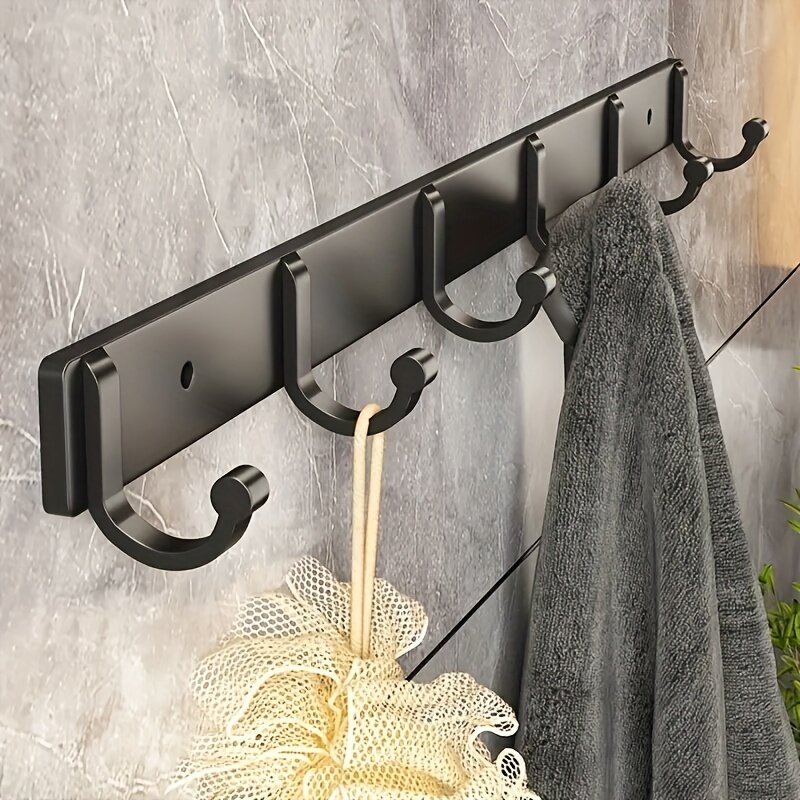 3/4/5/6 Hook Black Aluminum Wall Mounted Clothes Hook Suitable for Towels Bath Towels Jacket Clothes Home Bathroom Accessories