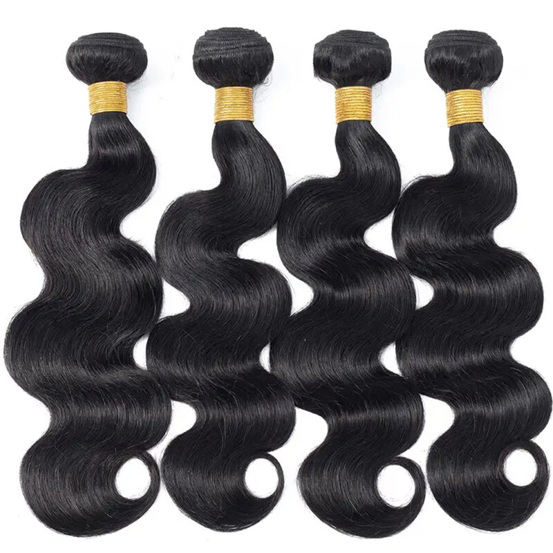 Brazilian Weaving Body Wave Pacotes, 100% cabelo humano, preto natural, 1, 3, 4 Pacotes Deal, extensões de cabelo virgem, 30 Polegada, 12A