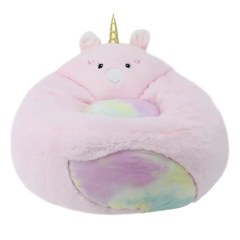 Silla de bolsa de frijol de unicornio de felpa suave para niños, 2,25 pies, Rosa