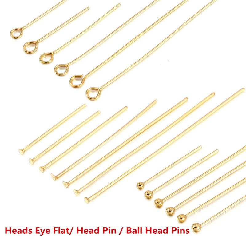 Pin de cabeza plana de ojo de acero inoxidable, pasadores de cabeza de bola chapados en oro y plata para accesorios de fabricación de joyas, 50-100 piezas