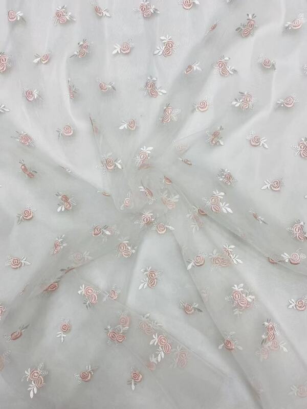 오간자 핑크 화려한 꽃 자수 레이스, 목가적인 스타일