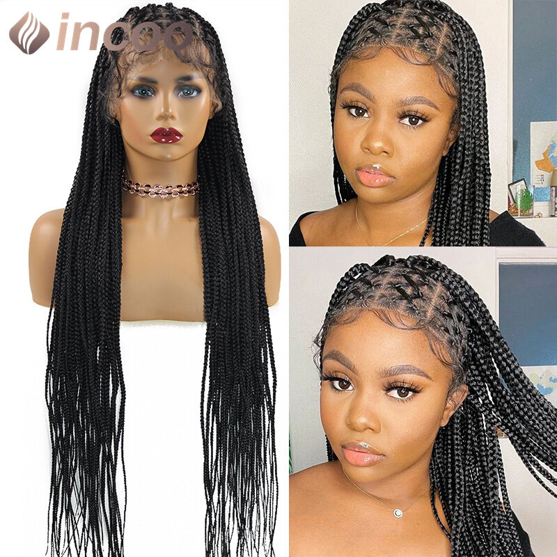 36 Inch Long Full Lace Braided wigs Cornrow Box Lace Frontal Braids Wig Synthetic jumbo Knotless Braided Hair Wigs for Women