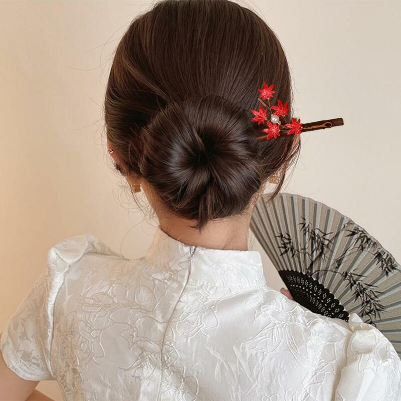 수제 비녀 유리 꽃 머리 지팡이, 인조 진주 꽃 장식, 레트로 나무, 긴 중국 스타일 비녀