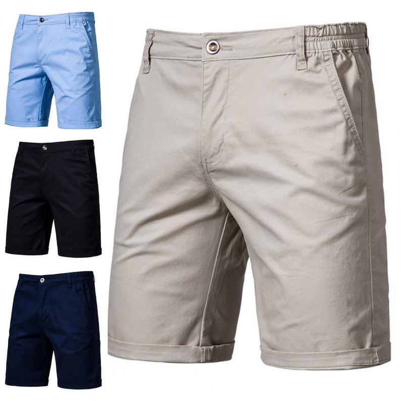 Shorts de cintura elástica para homens, streetwear social casual, elegante, cintura média, tudo combina