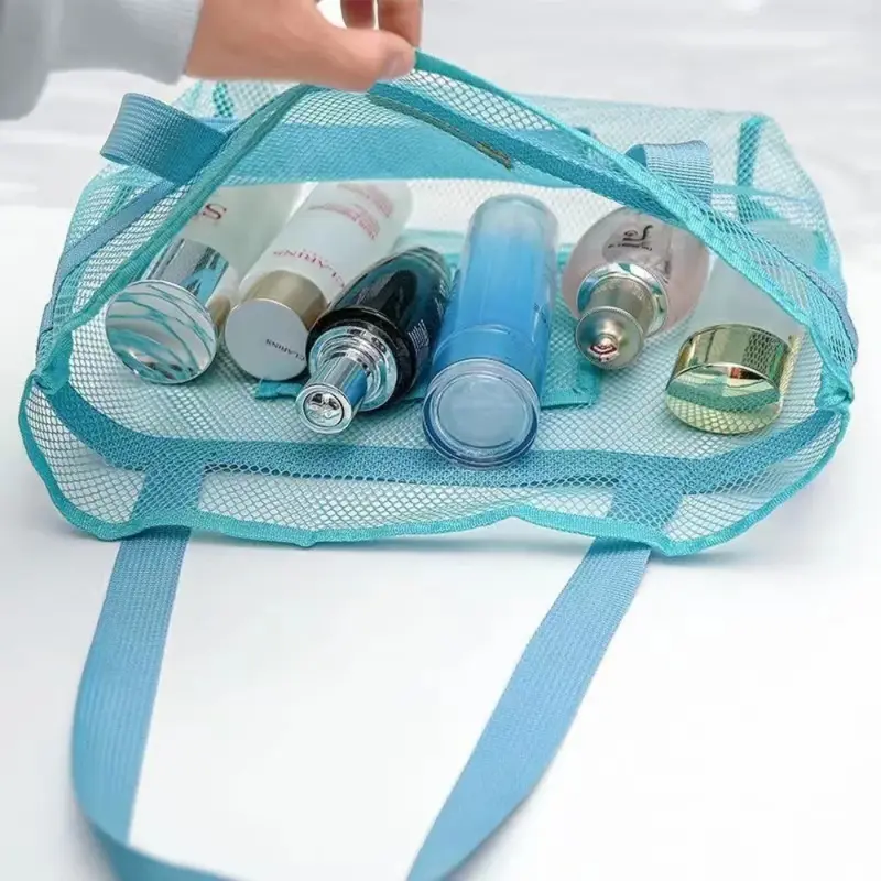 Women Mesh Travel Storage Shower Bag Beach Toilet Cosmetic Handbag Swimming Mesh Pack Toiletries Organizer Foldble Storage Bag
