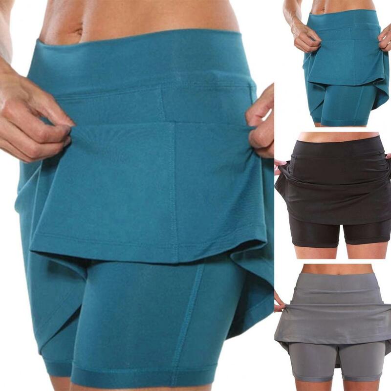 Athletic Skirt Bottoms Women Shorts Summer Pockets  Stylish A-Line Fake Two Piece Shorts