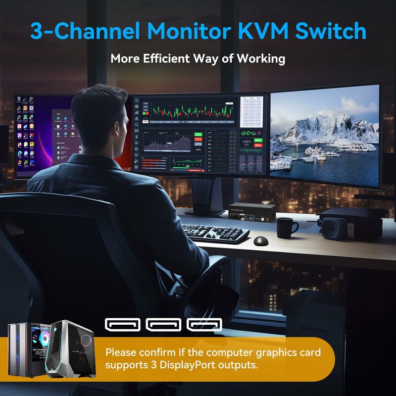 8k @ 60hz dp kvm switch 3 monitore 2 computer displayport kvm switches usb 3,0 kvm switches dp 1,4 monitor switch für 2 computer