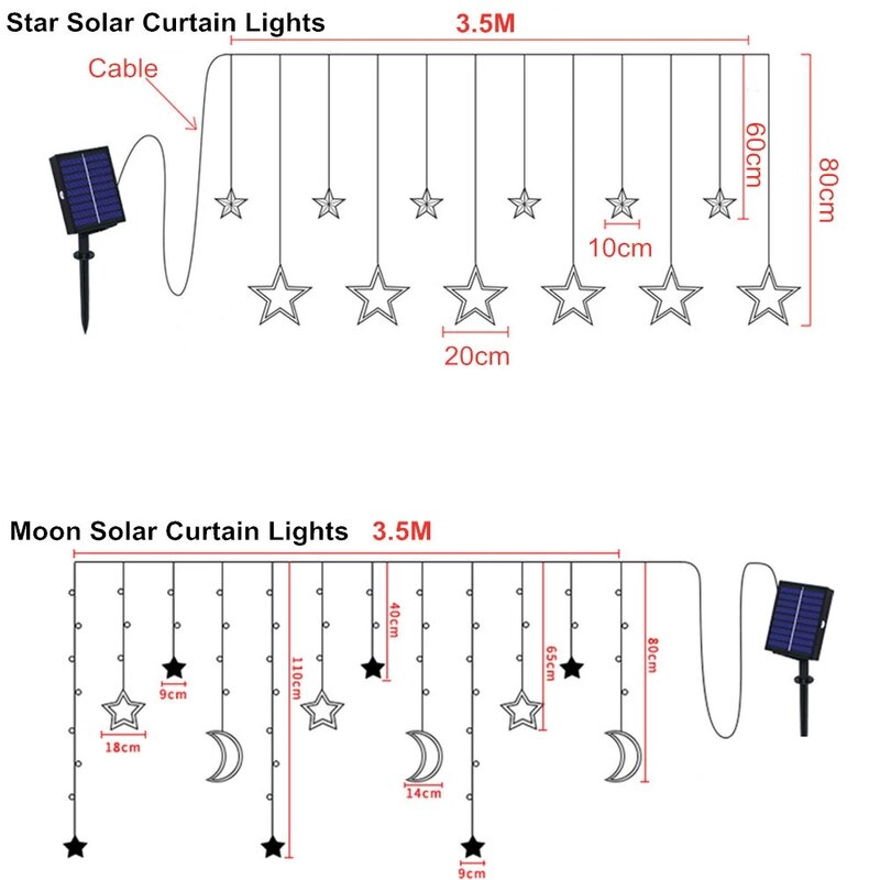 Solar Lamp 3.5M 138 LED Star Moon Curtain String Lights 8 Modes IP44 Ramadan Garland Christmas Wedding Party Home Decor EU Plug